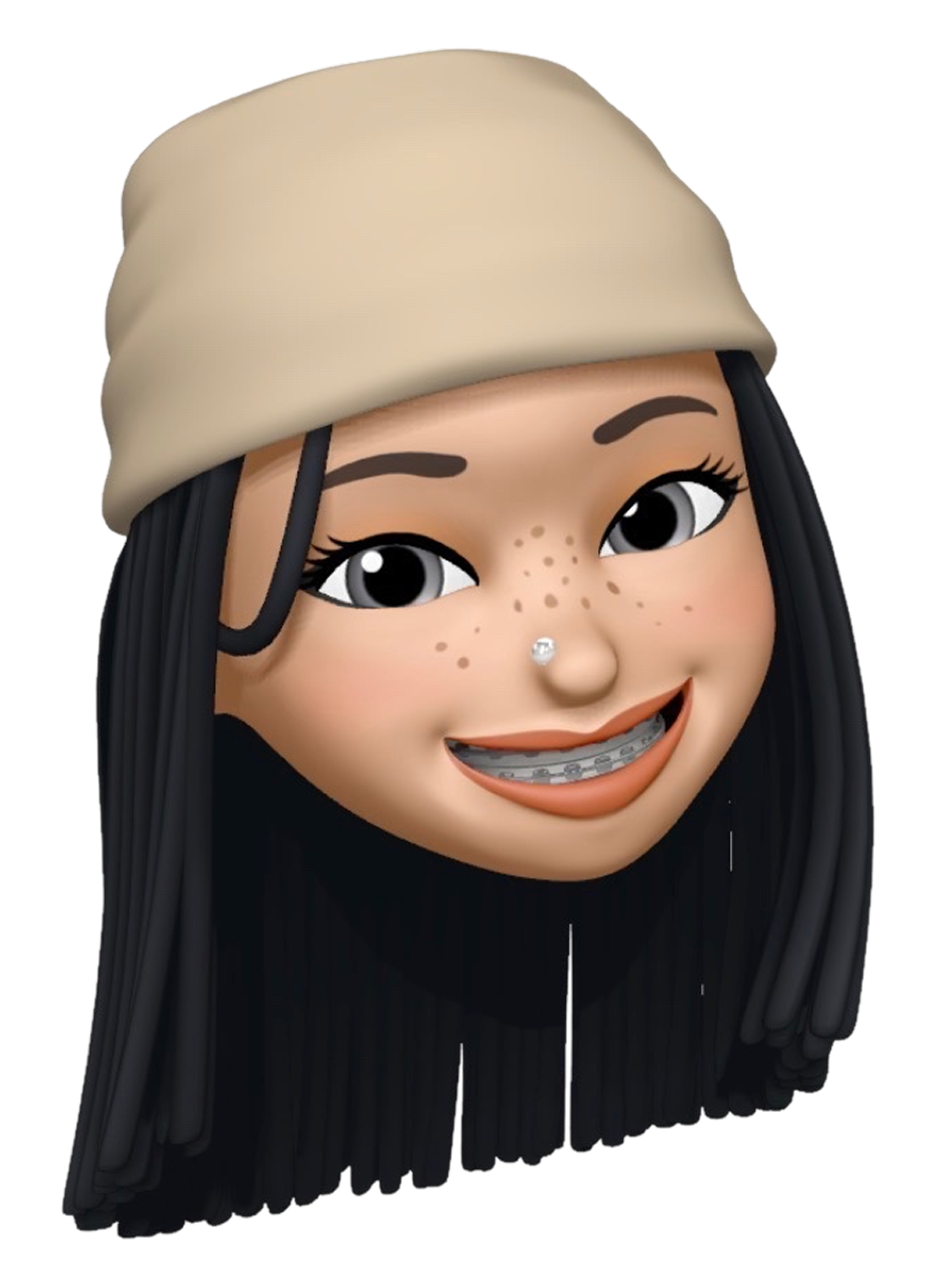 Memoji of Abrita smiling, wearing a beanie