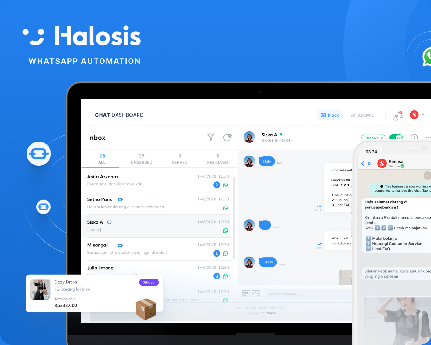 WhatsApp Automation — Halosis chat dashboard